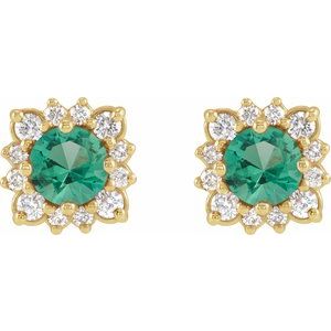 14K Yellow Gold Natural Emerald & 1/5 CTW Natural Diamond Halo-Style Earrings – image 2