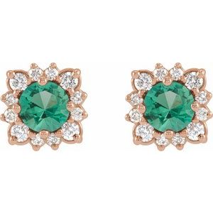 14K Rose Gold Natural Emerald & 1/5 CTW Natural Diamond Halo-Style Earrings – image 2