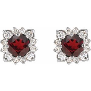 Sterling Silver Natural Mozambique Garnet & .08 CTW Natural Diamond Halo-Style Earrings – image 2