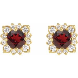 14K Yellow Gold Natural Mozambique Garnet & .08 CTW Natural Diamond Halo-Style Earrings – image 2