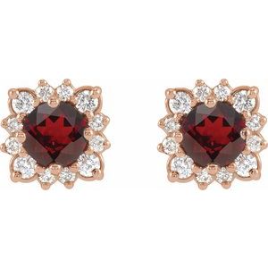 14K Rose Gold Natural Mozambique Garnet & 1/2 CTW Natural Diamond Halo-Style Earrings – image 2