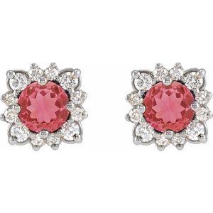 Sterling Silver Natural Ruby & 1/5 CTW Natural Diamond Halo-Style Earrings – image 2