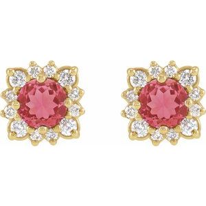 14K Yellow Gold Natural Ruby & .08 CTW Natural Diamond Halo-Style Earrings – image 2