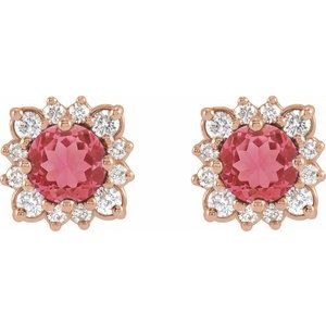 14K Rose Gold Lab-Grown Ruby & .08 CTW Natural Diamond Halo-Style Earrings – image 2