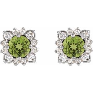 Sterling Silver Natural Peridot & 1/2 CTW Natural Diamond Halo-Style Earrings – image 2