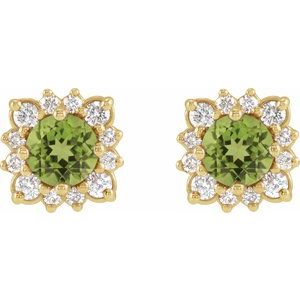 14K Yellow Gold Natural Peridot & 1/2 CTW Natural Diamond Halo-Style Earrings