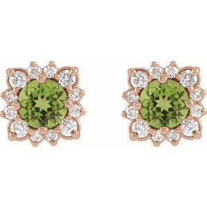 14K Rose Gold Natural Peridot & .08 CTW Natural Diamond Halo-Style Earrings – image 2