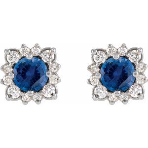 Platinum Natural Blue Sapphire & .08 CTW Natural Diamond Halo-Style Earrings – image 2