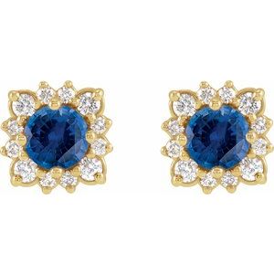 14K Yellow Gold Lab-Grown Blue Sapphire & 1/2 CTW Natural Diamond Halo-Style Earrings – image 2
