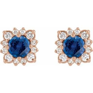 14K Rose Gold Natural Blue Sapphire & 1/2 CTW Natural Diamond Halo-Style Earrings – image 2