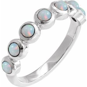 14K White Gold Cabochon Natural White Opal Stackable Ring