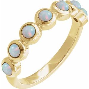 14K Yellow Gold Cabochon Natural White Opal Stackable Ring