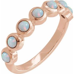 14K Rose Gold Cabochon Natural White Opal Stackable Ring