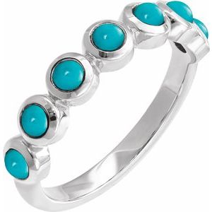 Sterling Silver Cabochon Natural Turquoise Stackable Ring