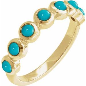 14K Yellow Gold Cabochon Natural Turquoise Stackable Ring