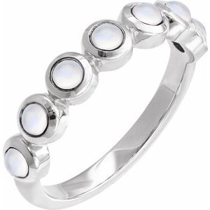 Platinum Cabochon Natural Rainbow Moonstone Stackable Ring
