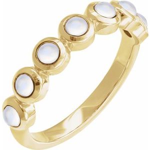 14K Yellow Gold Cabochon Natural Rainbow Moonstone Stackable Ring