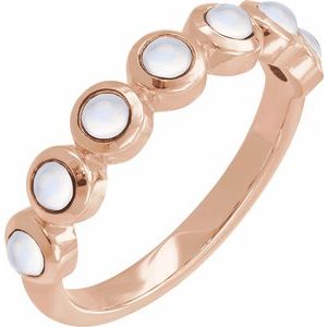 14K Rose Gold Cabochon Natural Rainbow Moonstone Stackable Ring