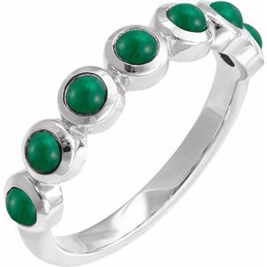 Platinum Cabochon Natural Emerald Stackable Ring