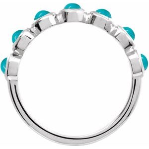 14K White Gold Cabochon Natural Turquoise Stackable Ring