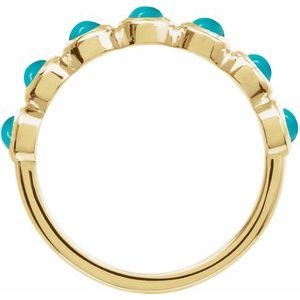 14K Yellow Gold Cabochon Natural Turquoise Stackable Ring