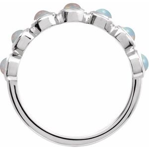 14K White Gold Cabochon Natural White Opal Stackable Ring