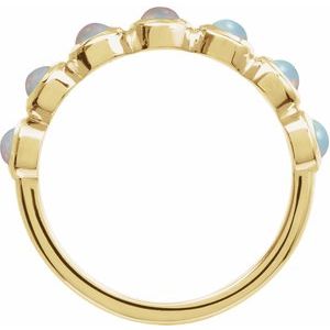 14K Yellow Gold Cabochon Natural White Opal Stackable Ring
