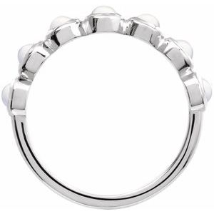 Platinum Cabochon Natural Rainbow Moonstone Stackable Ring