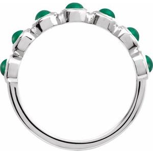 14K White Gold Cabochon Natural Emerald Stackable Ring