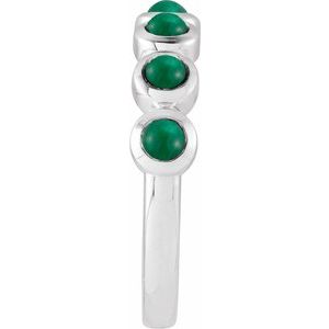 Sterling Silver Cabochon Natural Emerald Stackable Ring