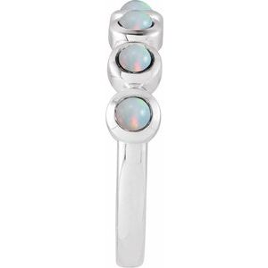 14K White Gold Cabochon Natural White Opal Stackable Ring