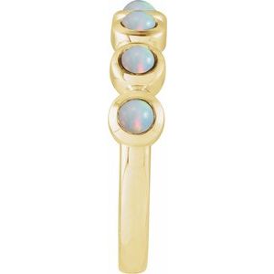 14K Yellow Gold Cabochon Natural White Opal Stackable Ring
