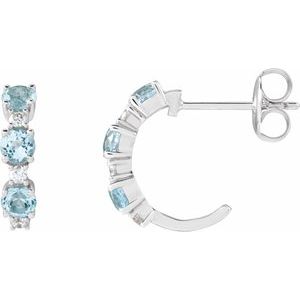 14K White Gold Natural Sky Blue Topaz & 1/10 CTW Natural Diamond Hoop Earrings