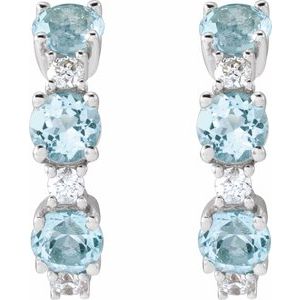 14K White Gold Natural Sky Blue Topaz & 1/10 CTW Natural Diamond Hoop Earrings – image 2