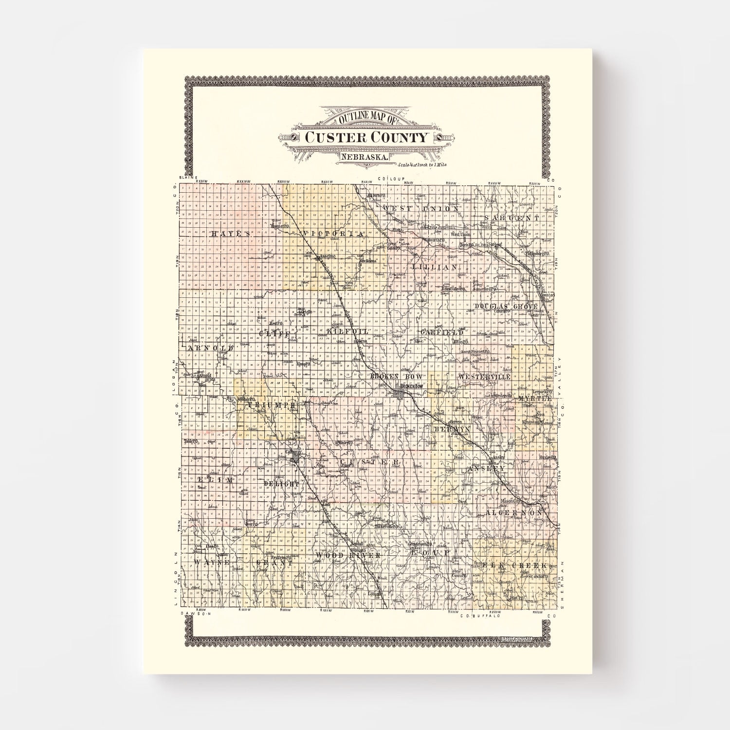 Vintage Map of Custer County, Nebraska 1904
