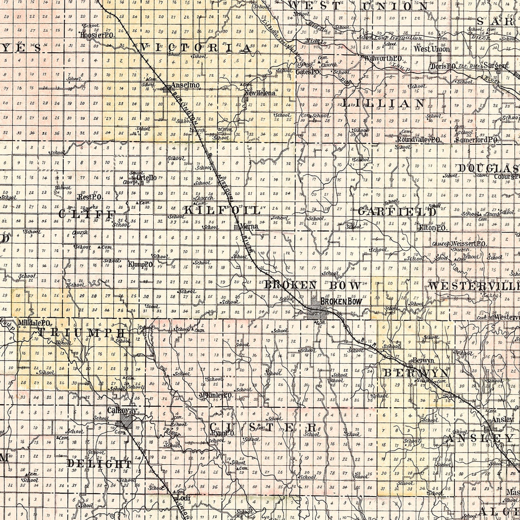 Vintage Map of Custer County, Nebraska 1904