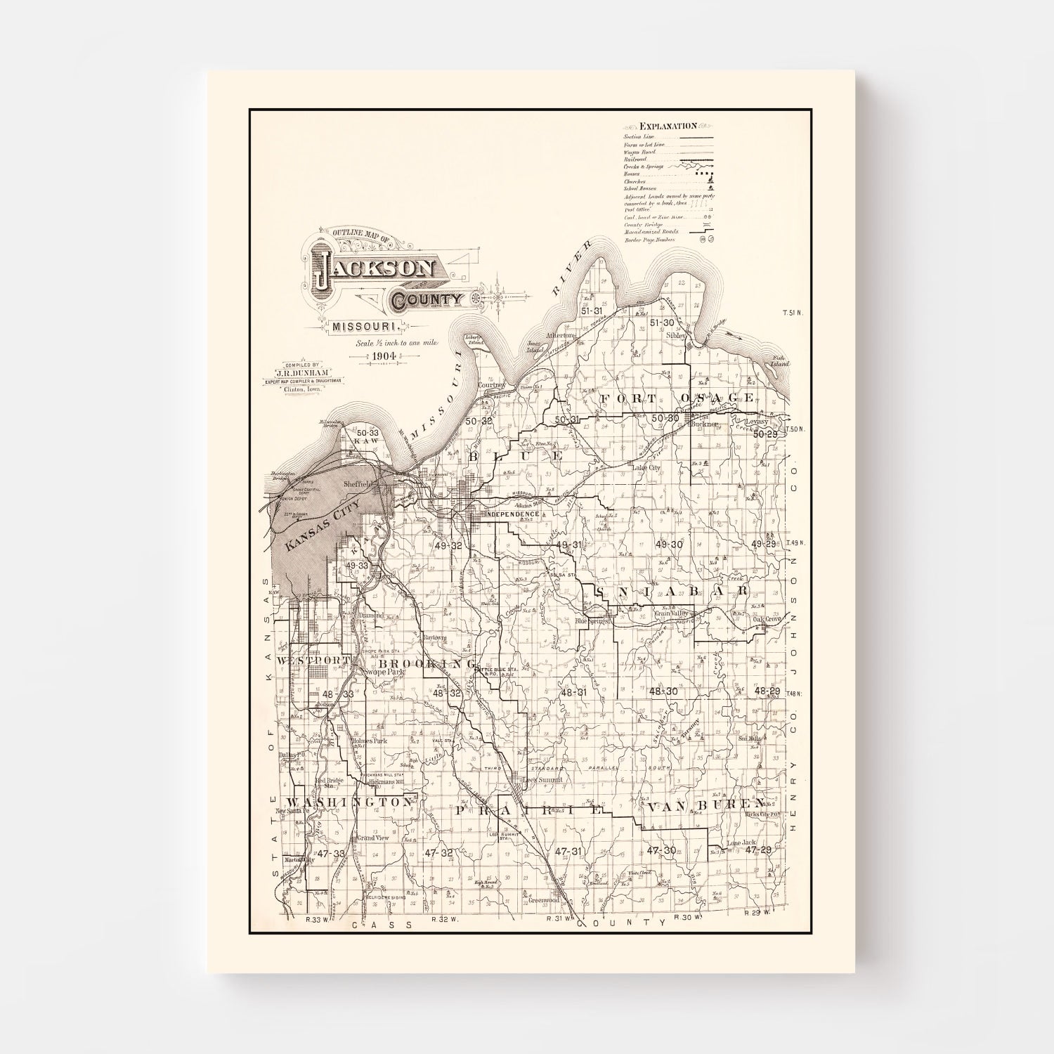 Vintage Map of Jackson County, Missouri 1904