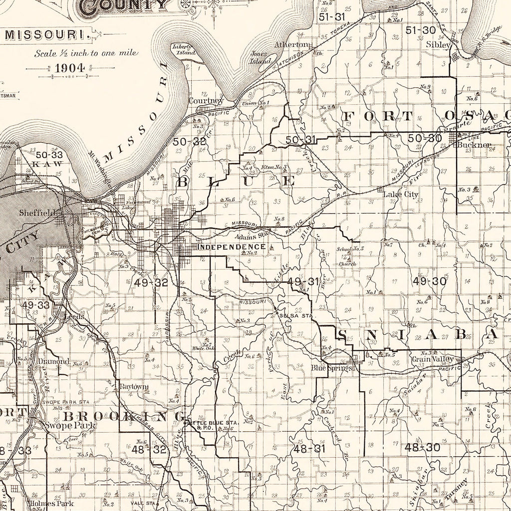 Vintage Map of Jackson County, Missouri 1904