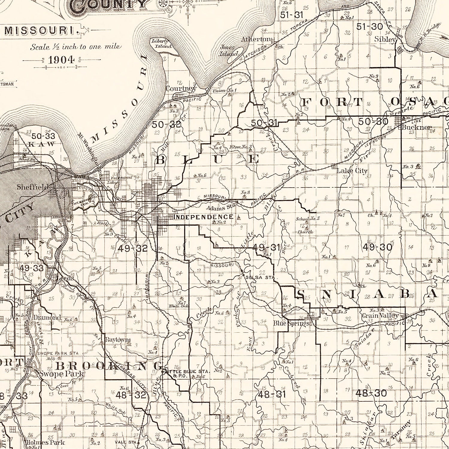 Vintage Map of Jackson County, Missouri 1904