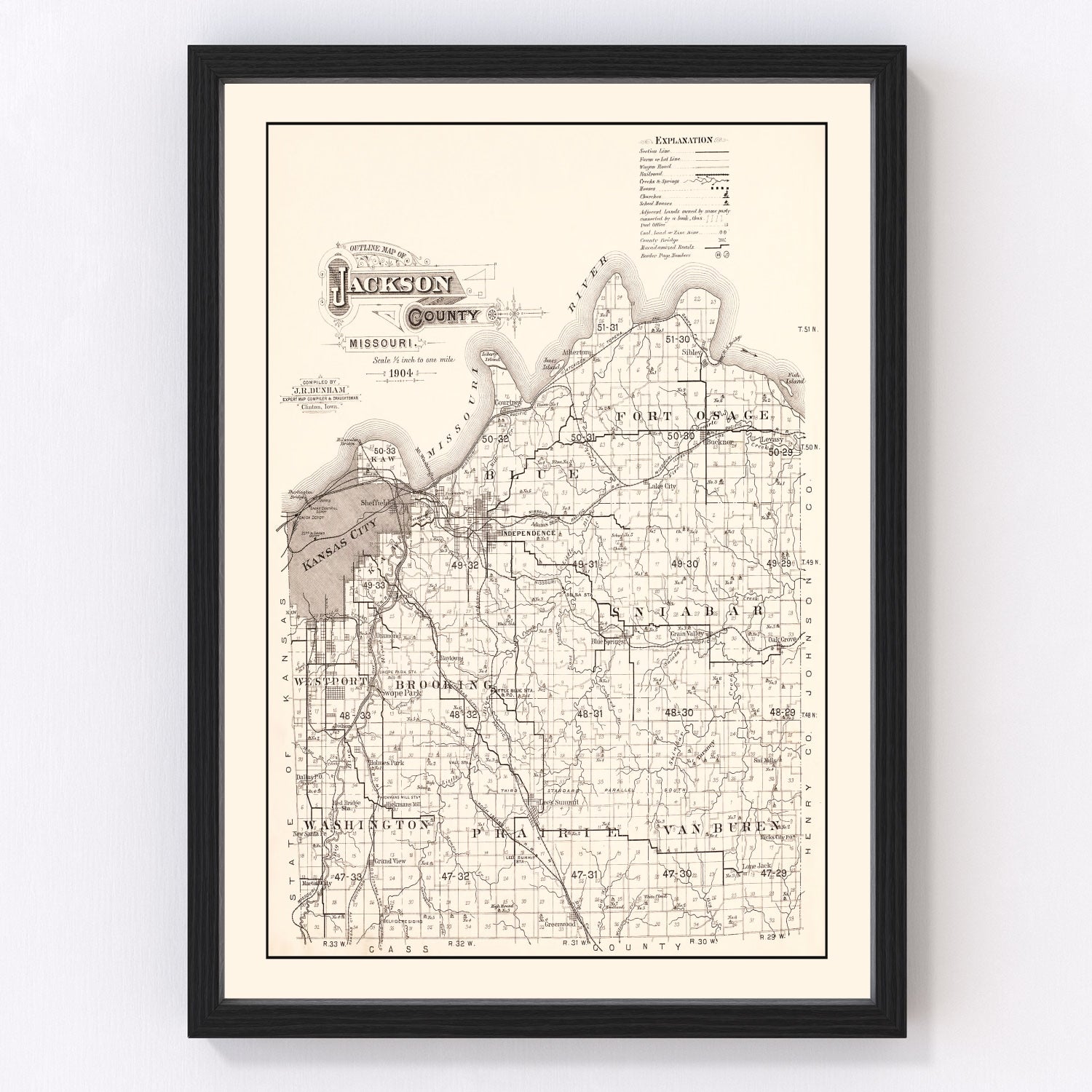 Vintage Map of Jackson County, Missouri 1904