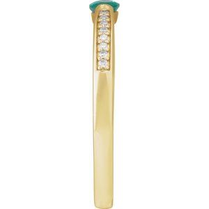 14K Yellow Gold Imitation Emerald & .05 CTW Natural Diamond Ring