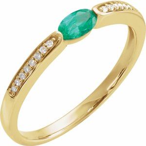 14K Yellow Gold Imitation Emerald & .05 CTW Natural Diamond Ring