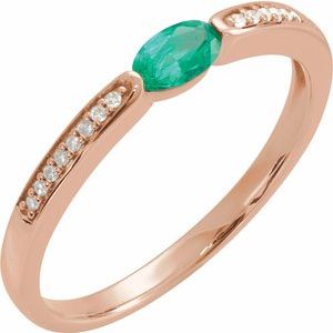 14K Rose Gold Imitation Emerald & .05 CTW Natural Diamond Ring