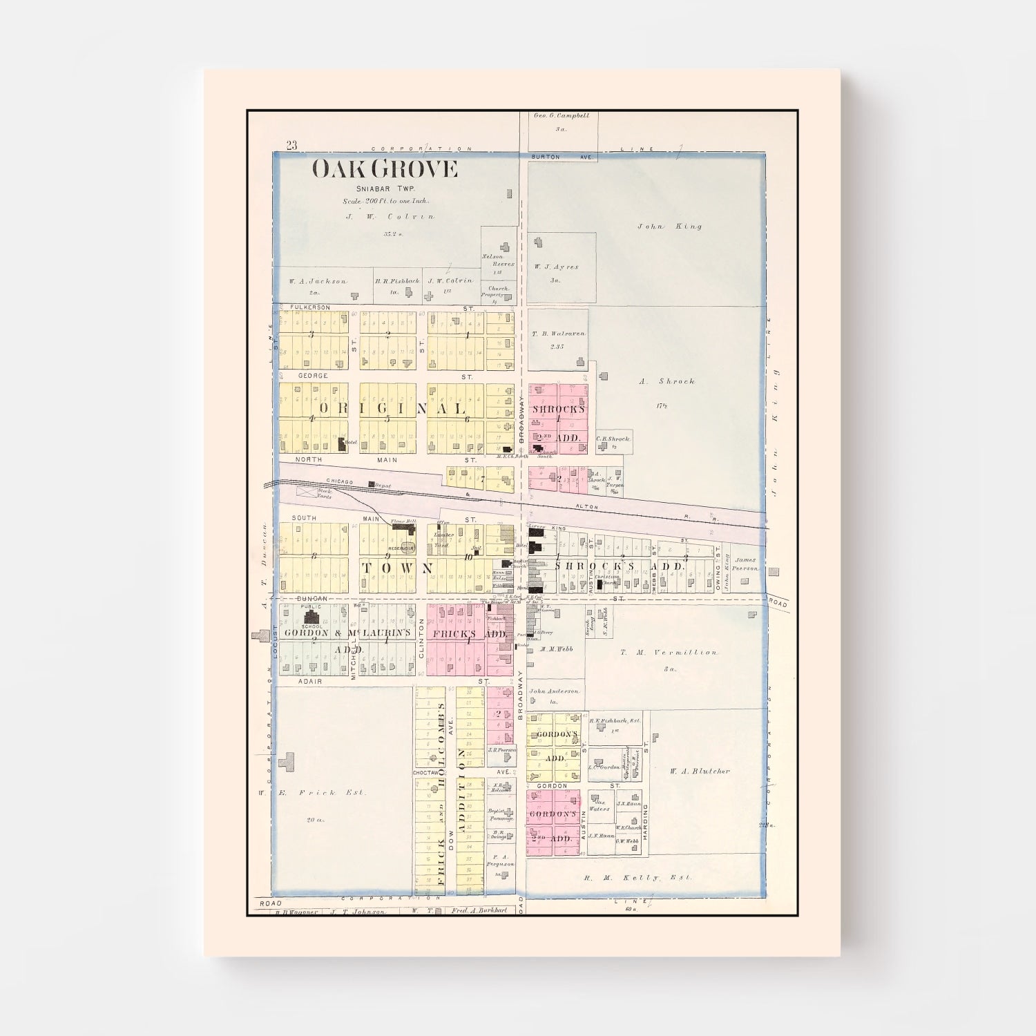 Vintage Map of Oak Grove, Missouri 1904
