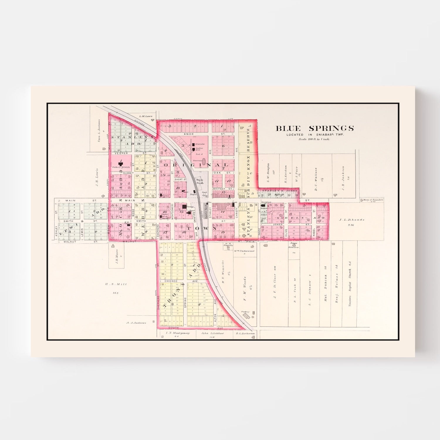Vintage Map of Blue Springs, Missouri 1904
