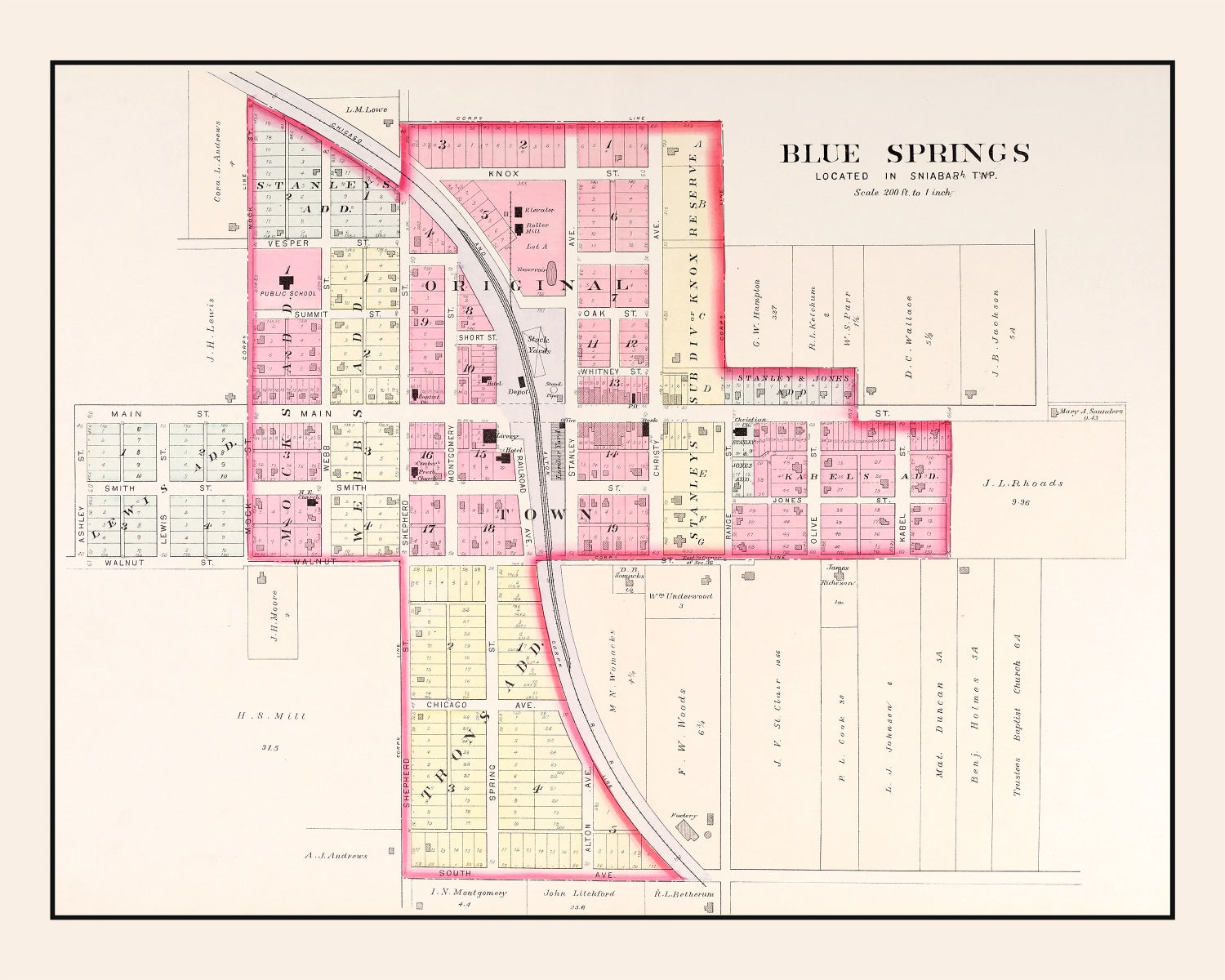 Vintage Map of Blue Springs, Missouri 1904