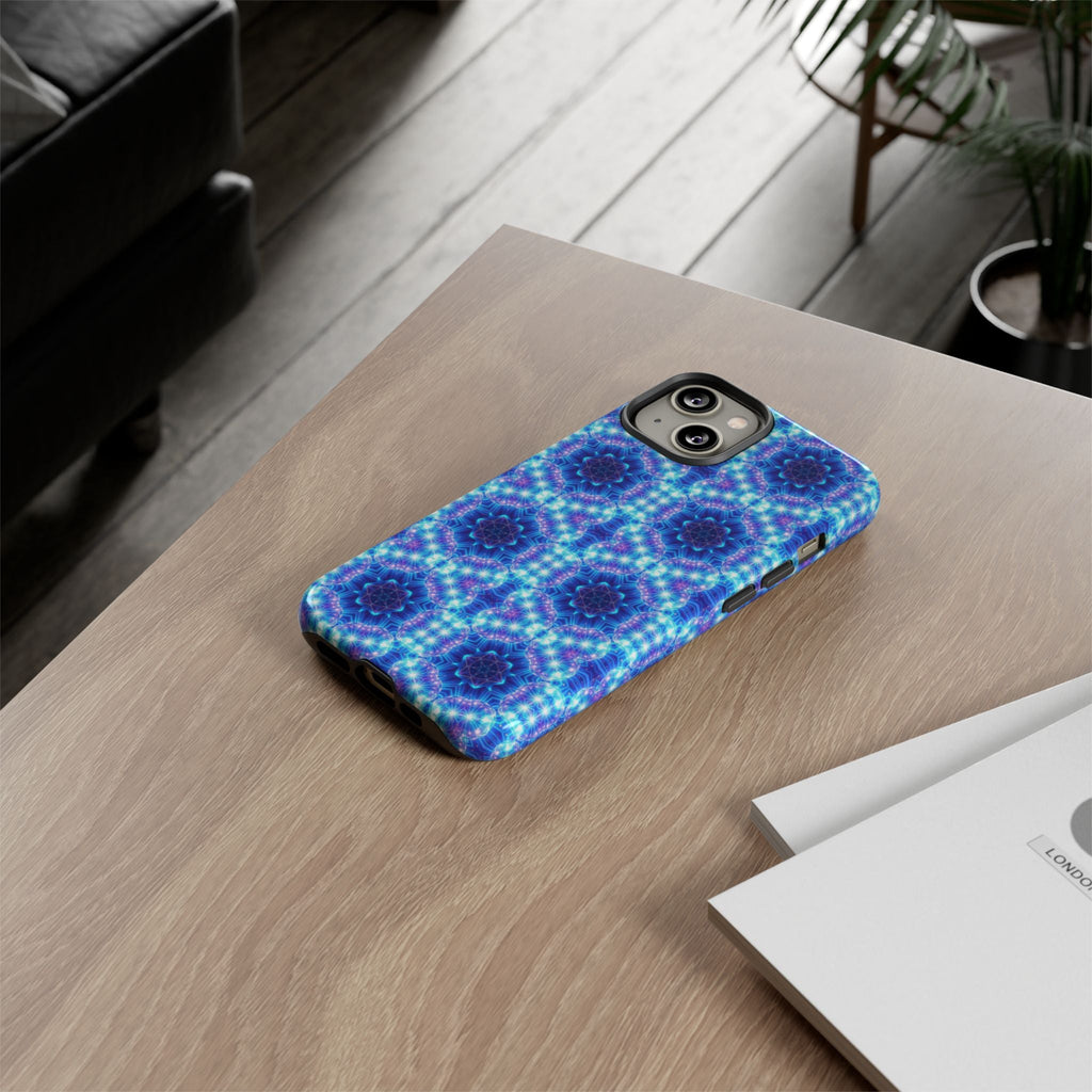 Blue Mandalas with Neon Lights Tough Phone Cases