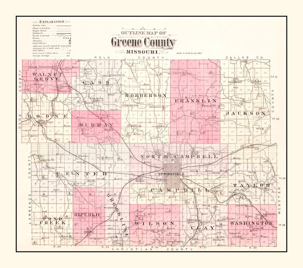 Vintage Map of Greene County, Missouri 1904
