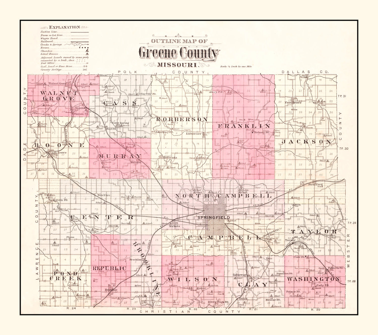 Vintage Map of Greene County, Missouri 1904