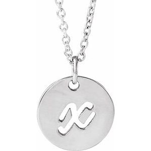 14K White Gold Script Initial X 16-18" Necklace